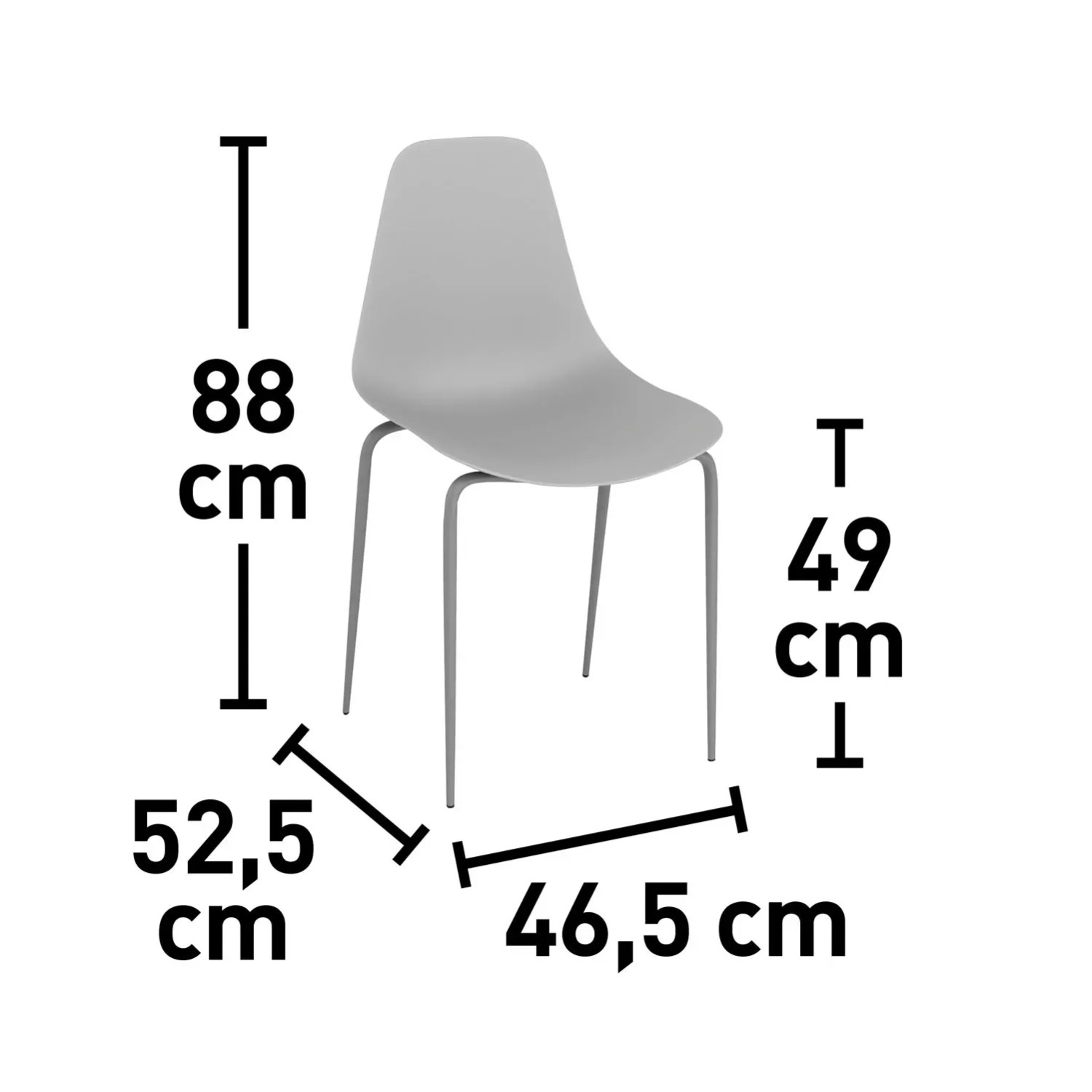 Szare krzesło ogrodowe t.b.t. z wymiarami: wysokość 88 cm, głębokość 49 cm.