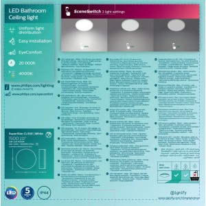 Philips Plafon LED SUPERSLIM 15W 4000K 1500lm 3 tryby IP44 śr. 25 cm biały