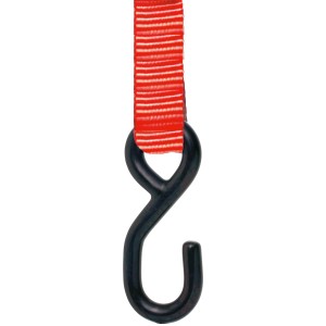 Zbliżenie: Czerwony pas mocujący z czarnym hakiem z 4-częściowego zestawu.