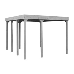 Szara drewniana pergola t.b.t. do ogrodu. Idealna jako zacienione miejsce do siedzenia.