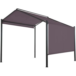 Antracytowa altana stalowa Bacliff 3x3m z zasłoną boczną do ogrodu i na patio.