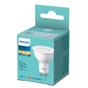 Żarówka LED GU10 Philips, ciepła biel, w pudełku.