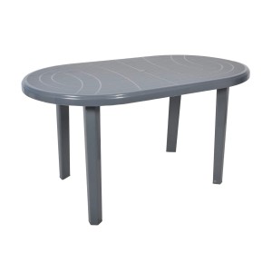 Szary, owalny stół ogrodowy. Idealny do ogrodu lub na taras.