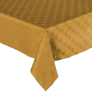 Złoty obrus ze wzorem geometrycznym, idealny na uroczyste okazje.