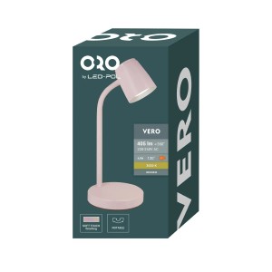 Różowa lampka biurkowa t.b.t. w opakowaniu. Lampa LED z wykończeniem soft touch.