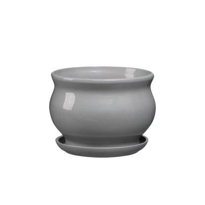 Doniczka z podstawką Kokarda szary połysk - 17,5 cm