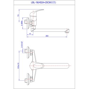 Rysunek techniczny: bateria jednouchwytowa t.b.t. z wymiarami.