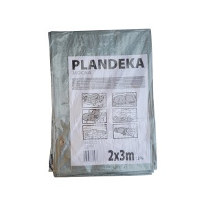 Szara plandeka budowlana t.b.t. 2x3m, idealna do zakrywania i ochrony.