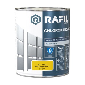 Puszka farby antykorozyjnej Rafil Chlorokauczuk, żółta (RAL 1003), do metalu i betonu.