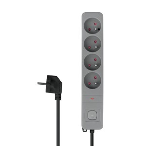 DPM Listwa ochronna z wyłącznikiem 4-gniazdowa 2P+Z szara 3 m