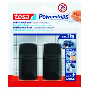 Tesa Powerstrips haczyki L, kwadratowe, czarne, 2 sztuki, do łatwego montażu bez wiercenia.