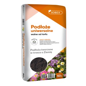 Worek ziemi uniwersalnej Sobex, bez torfu, 50L. Odpowiednia do ogrodu i roślin.
