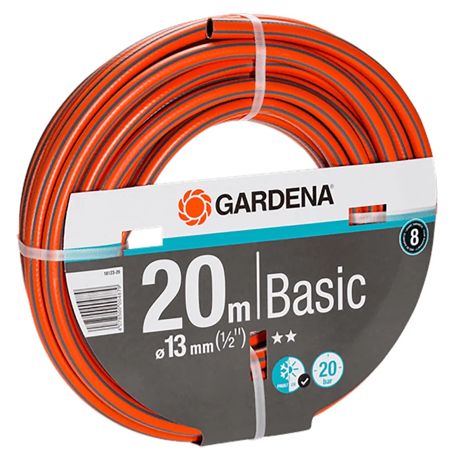 Wąż ogrodowy Gardena Basic, 20 m, pomarańczowy, elastyczny i wytrzymały do nawadniania ogrodu.