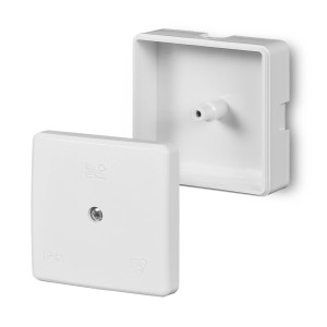 Biała puszka t.b.t. do suchej zabudowy z pokrywką, widok szczegółowy.