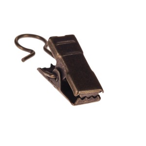 Klips z haczykiem do karniszy w kolorze brązu.