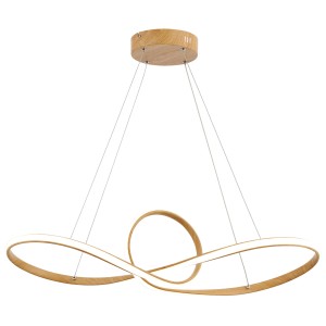 Nowoczesna lampa wisząca LED z efektem drewna do salonu.