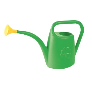 Zielona konewka z żółtą końcówką, Konewki do podlewania ogrodu.