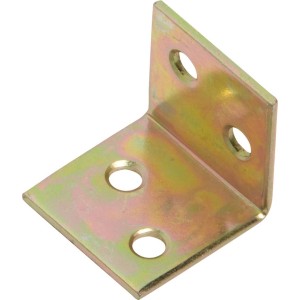 Żółty ocynkowany kątownik szeroki 30x30x30 mm do drewna, z otworami na śruby.
