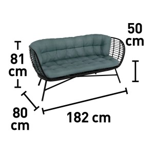 Wymiary zestawu mebli ogrodowych t.b.t.: 81x80x182 cm (WxGxS), wysokość siedziska 50 cm.