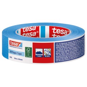 Niebieska papierowa taśma malarska tesa UV, 50 m x 30 mm.