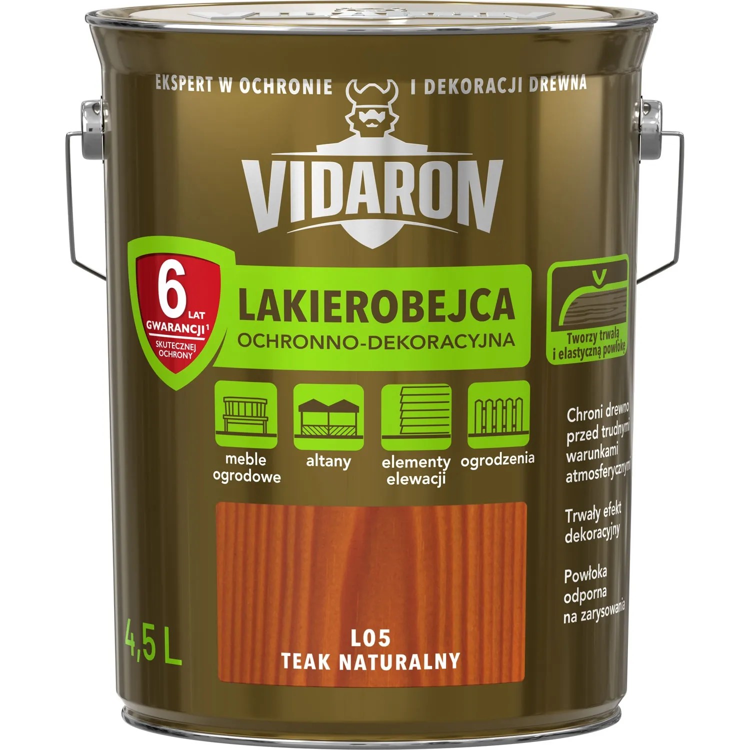 Vidaron Lakierobejca ochronno-dekoracyjna teak naturalny 4,5 l
