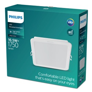 Opakowanie białej oprawy wpuszczanej LED Philips, kwadratowej, 16,5 W, 1750 lumenów.