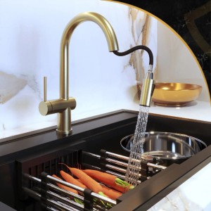 Granitan Bateria kuchenna Naya z wyciąganą wylewką brush gold