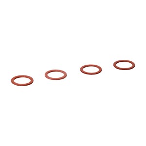 Cztery czerwone uszczelki gumowe t.b.t. do różnych zastosowań.