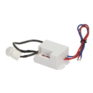 Czujnik ruchu t.b.t., biała jednostka czujnika z kablami.