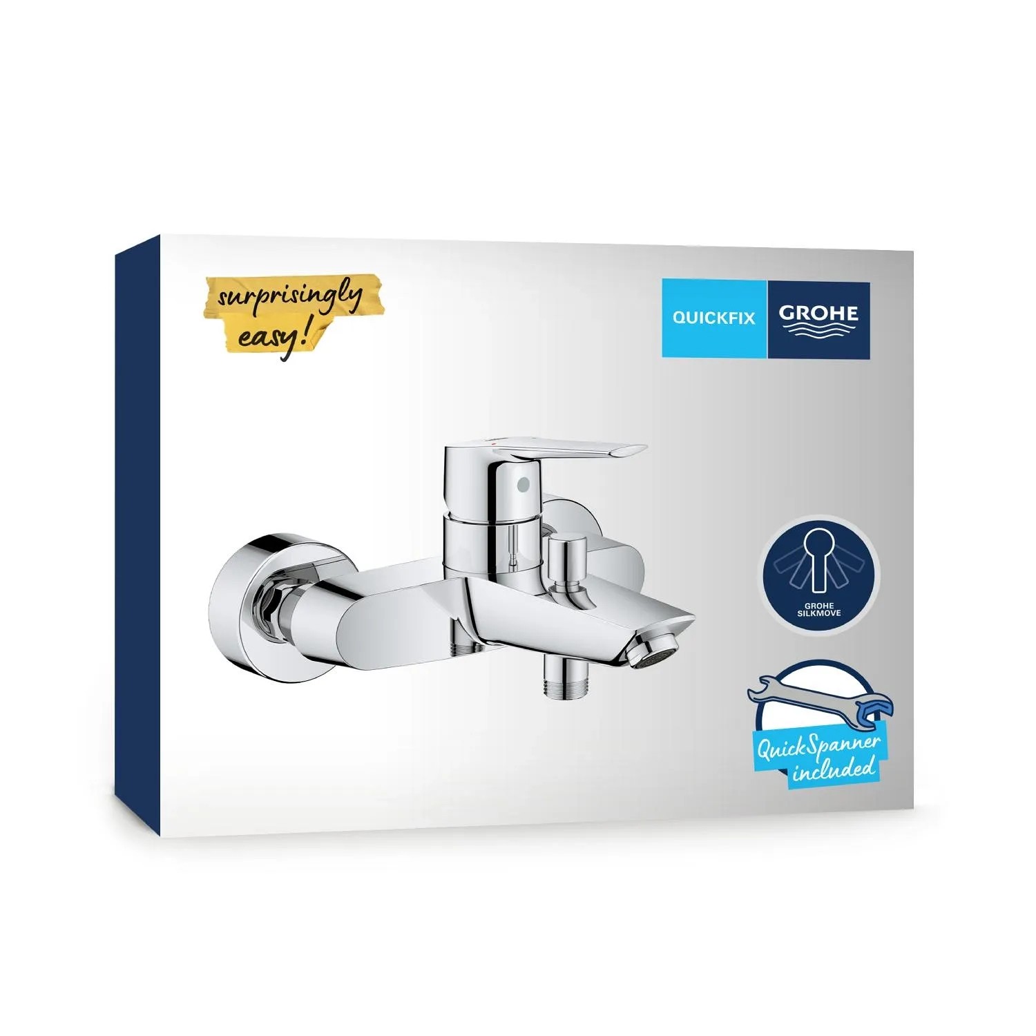 Bateria wannowa Grohe QuickFix Start, chrom, do montażu ściennego. Jednouchwytowa bateria do wanny.