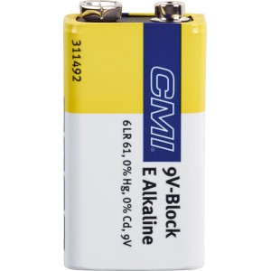 Bateria blokowa 9V, alkaliczna, żółto-biała. Idealna do urządzeń o stałym poborze mocy.