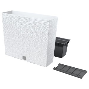 Biała skrzynka na kwiaty t.b.t. z wkładką i płytą podstawy do ogrodu.