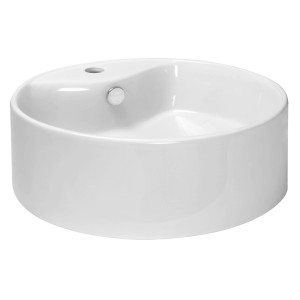 Umywalka nablatowa t.b.t. w kolorze białym, okrągły kształt.