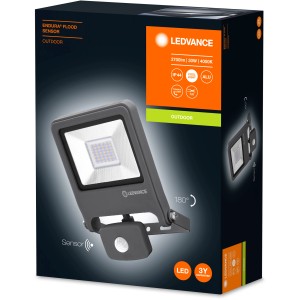 Opakowanie lampy LED zewnętrznej Ledvance Endura Flood z czujnikiem, 30W, ciemnoszara.
