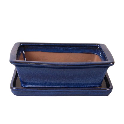 Donica szkliwiona Bonsai niebieska - 27x9,5 cm