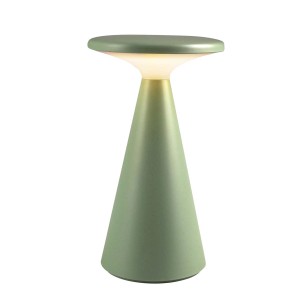 Zielona lampa stołowa w kształcie stożka do nastrojowego oświetlenia.