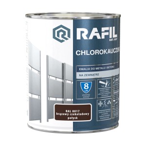 Puszka farby antykorozyjnej Rafil Chlorokauczuk, brązowa (RAL 8017), do metalu i betonu.