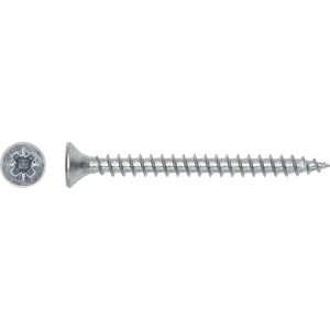 Wkręt do płyty wiórowej z łbem stożkowym, Ø 2,5x20 mm, napęd PZ, ocynkowany, 80 sztuk.