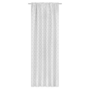 Biała zasłona z subtelnym wzorem do dekoracji okien.
