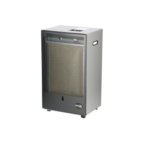 Szary grzejnik gazowy do użytku zewnętrznego. Przenośny grzejnik na patio i do ogrodu.