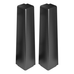 Dwa czarne narożniki listew przypodłogowych.