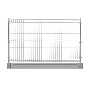 Szary panel ogrodzeniowy z metalową siatką i betonową podstawą do ogrodu.