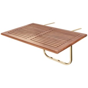 Prostokątny, jasnobrązowy stół ogrodowy Greenville (80x50cm) z drewna eukaliptusowego FSC ze stalową ramą.