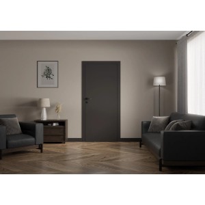Szare drzwi wewnętrzne w nowoczesnym salonie. Prosty design.