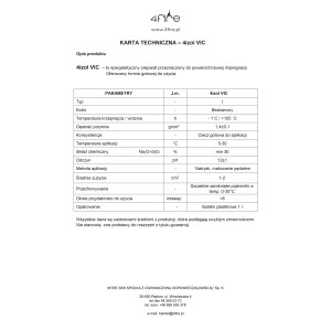 Dane techniczne impregnatu 4izol VIC do kominków, szczegóły dotyczące parametrów, takich jak temperatura i zastosowanie.