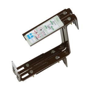 Brązowy lakierowany, 3-wymiarowo regulowany metalowy uchwyt do skrzynki balkonowej.