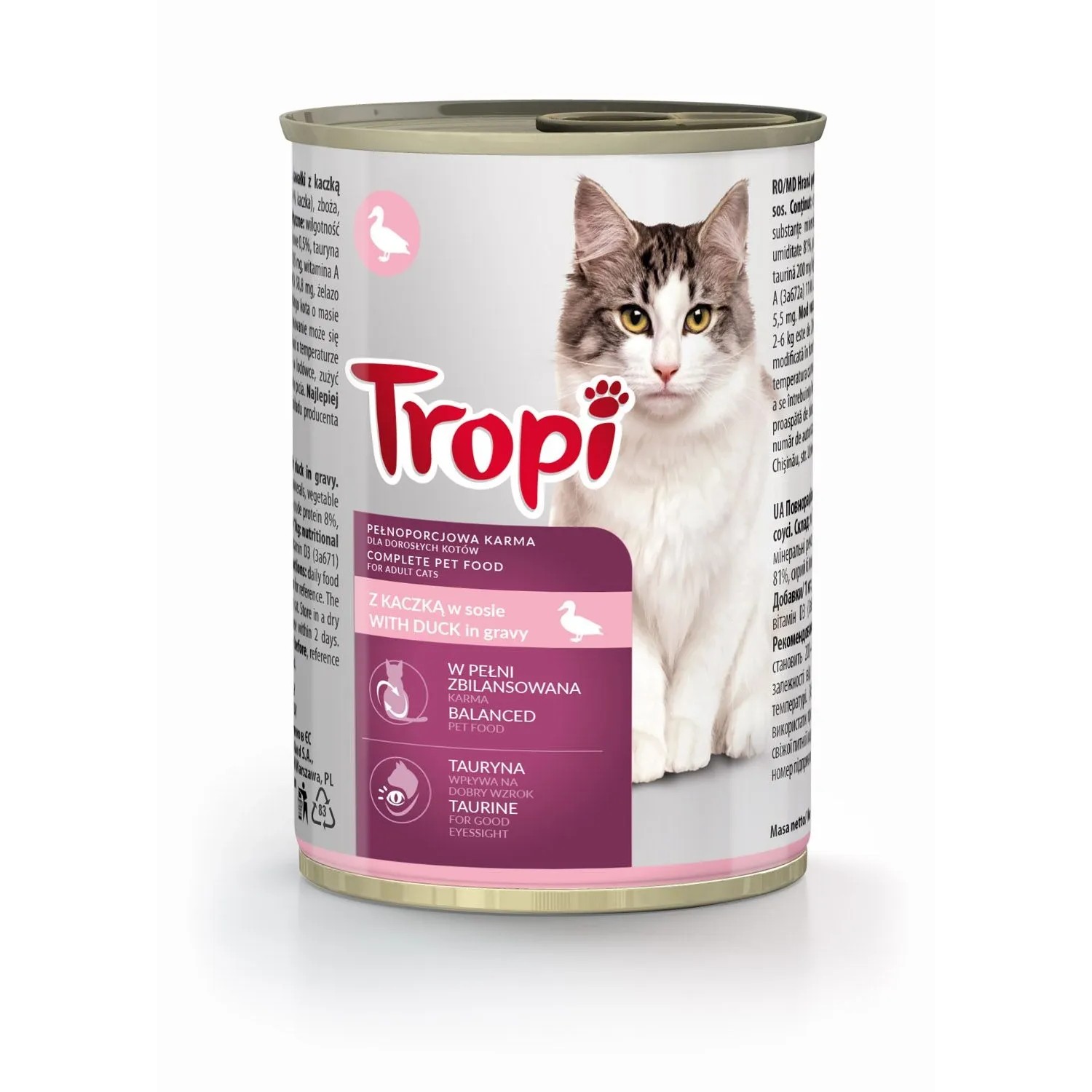Tropi Mokra karma dla kotów, z kaczką 415 g