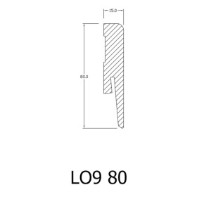 Rysunek techniczny: listwa przypodłogowa t.b.t. LO9 80 o wymiarach 80 x 15 mm.