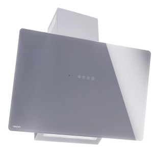 Szary okap ścienny t.b.t. z dotykowym panelem sterowania do kuchni.