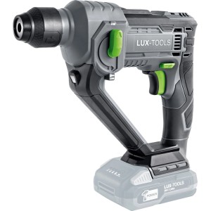 Młotowiertarka akumulatorowa LUX A-BH-20 z 1 PowerSystem, szaro-czarna, z zaznaczeniem akumulatora.